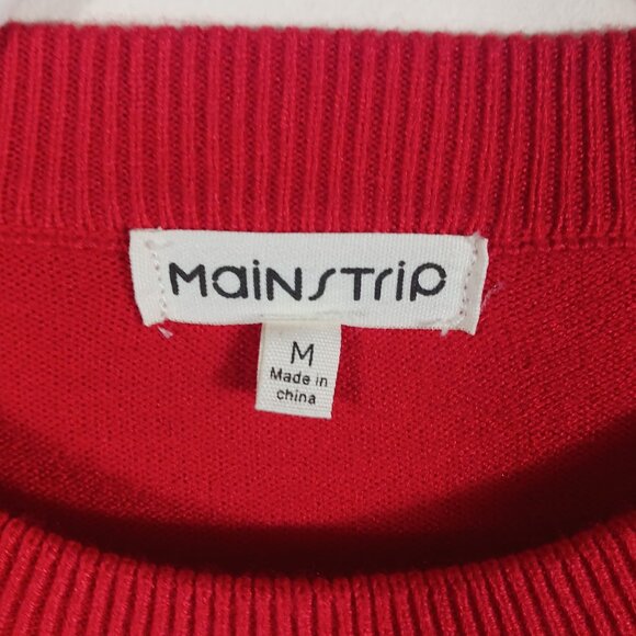 Main Strip, Happy Holidays Tinsel Sweater, Red W/ Green SZ MED, Novelty, Festive - Picture 2 of 15